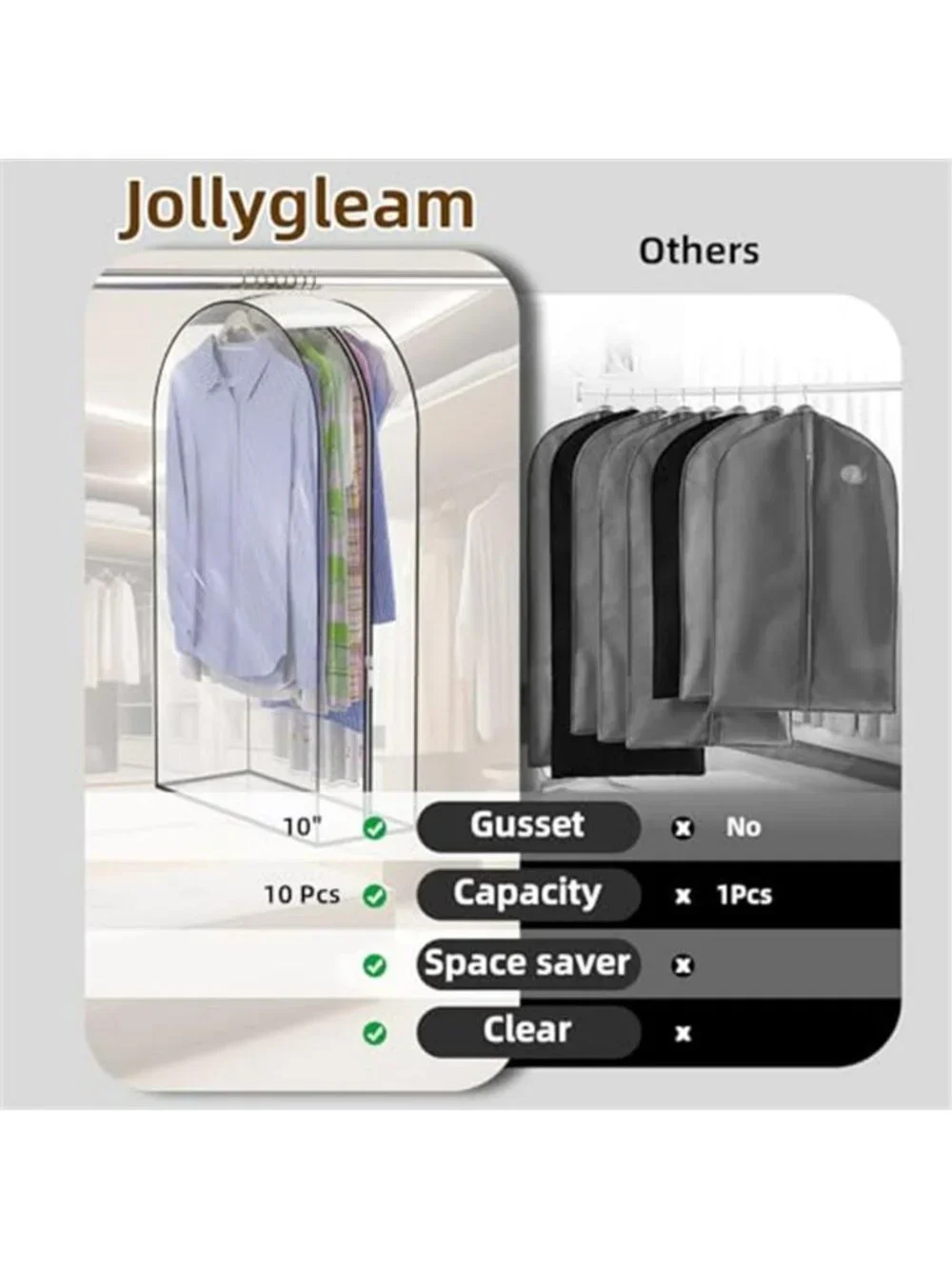 Thickened Clear Garment Bags for Hanging Clothes 4 Packs